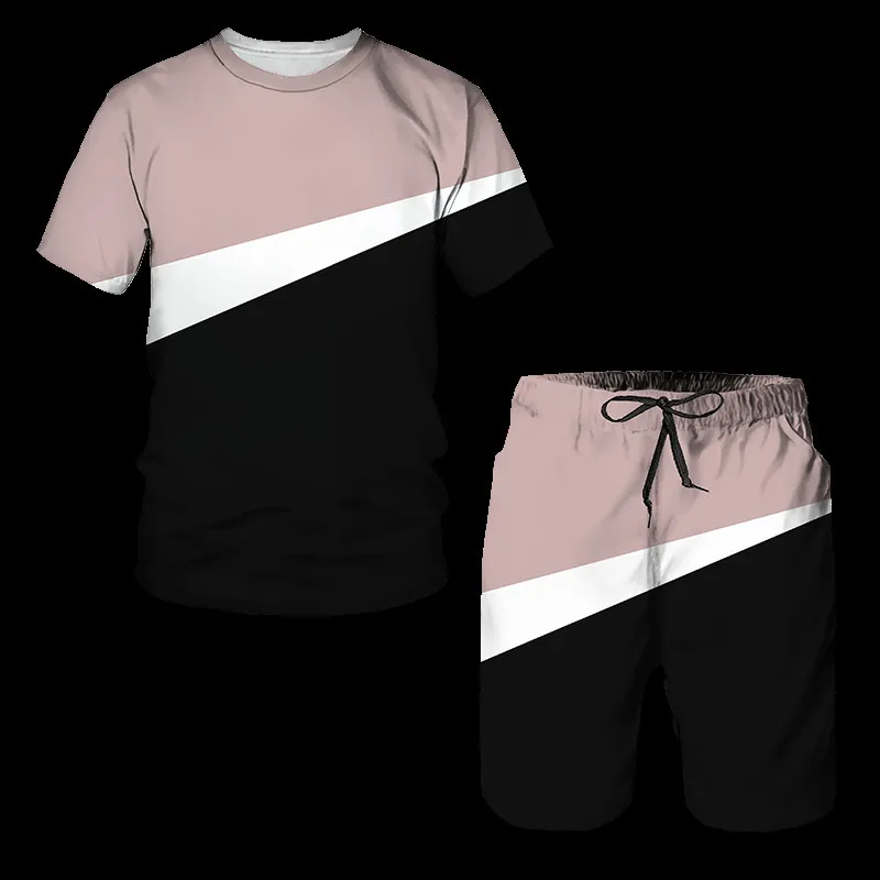 3D -printen Casual mode 2 -delige sportpak zomer plus size o nek heren t -shirt shorts set 220608