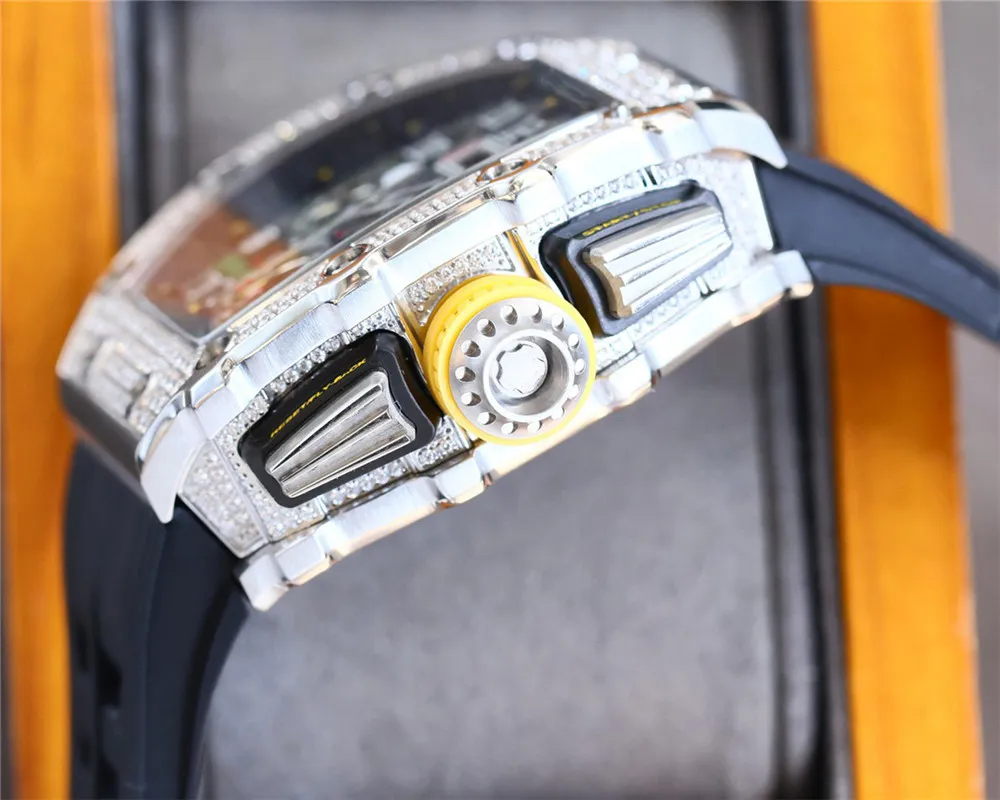 Novos relógios masculinos de luxo moda iced out relógio automático 316l caixa de aço inoxidável pulseira de borracha280l