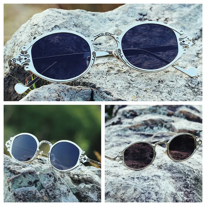 Ny gotisk stilgravering solglasögon män kvinnor designer steampunk uv400 solglasögon topp oval ram ångpunk kvalitet glasögon med 310b