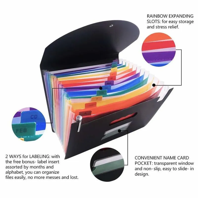 Expansion A4 pour porte-fichiers fournitures de bureau en plastique arc-en-ciel organisateur lettre taille Portable Documents bureau stockage 220510