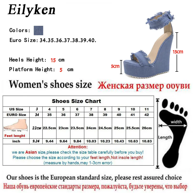 Eilyken Designer Denim Sandals Summer Roman Sandals High Quality Wedges High Heels Peep-Toe Platform Shoes Woman 220411