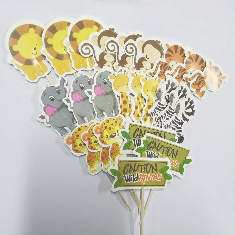 Safari Jungle Party Party Cupcake Toppers выбирает декорирование дня рождения детское душ Девушка Девушка Девушка Favors Cupcake Toppers 220815