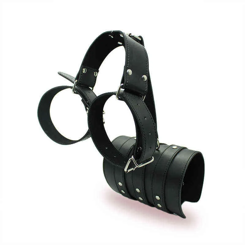 Nxy Sm 본디지 Sm Pu 가죽 손목 수갑 팔 바인더 Armbinder Restraints 팔 뒤 액세서리 이국적인 Bdsm 여성 완구 220423