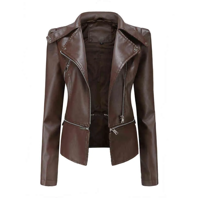 Femmes Cool Faux cuir veste à manches longues fermeture éclair ajusté manteau Slim Fit automne mode Streetwear court Bomber veste L220801