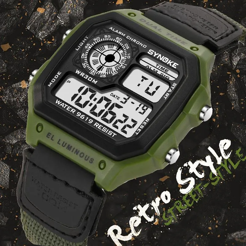 Armbanduhren Männer Sportuhren Wasserdichte Retro Digitaluhr für LED Elektronische Uhr Design Nylon Militär Mann Handgelenk Reloj Hombr292S