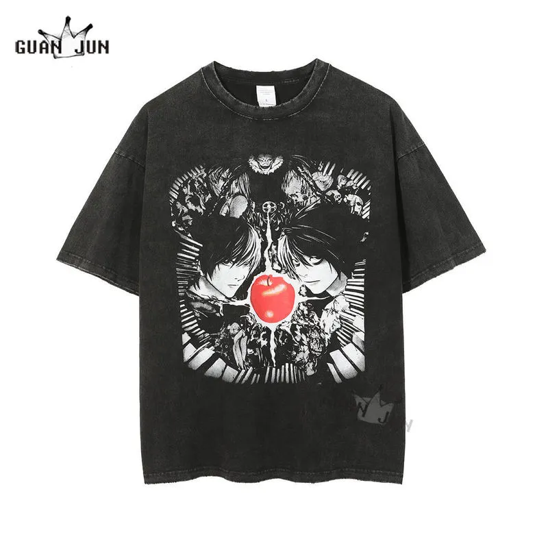 Anime Death Note camiseta impresa hombres retro lavado 100% algodón tops camisetas harajuku camiseta streetwear hip hop camisetas masculinas 220530