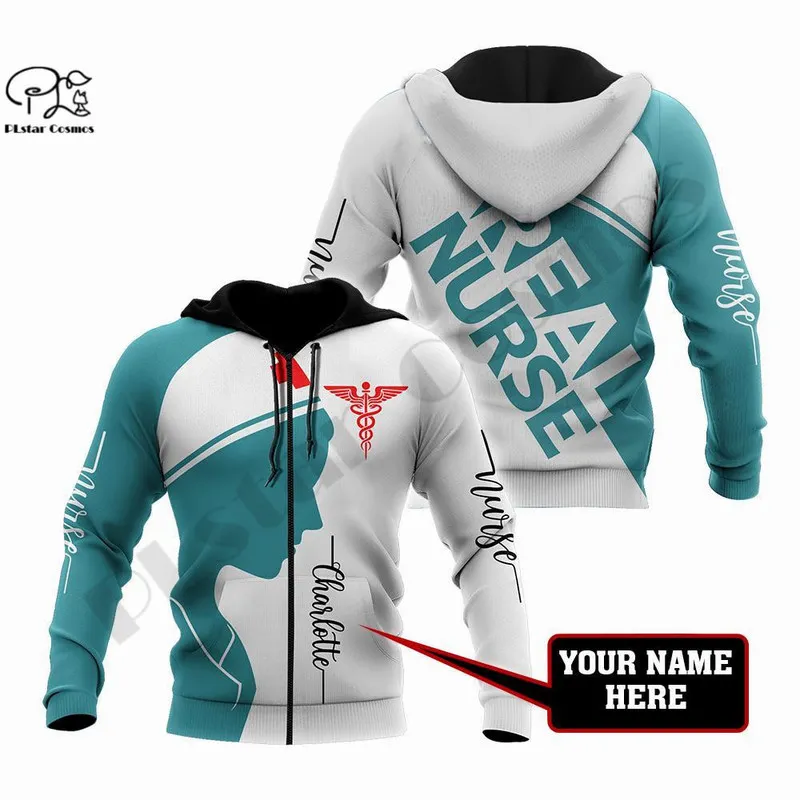 PLstar Cosmos 3DPrinted est Nurse Custom Name Art Unique Funny Hrajuku Streetwear Unisex Casual Hoodies Zip Sweatshirt W 6 220713