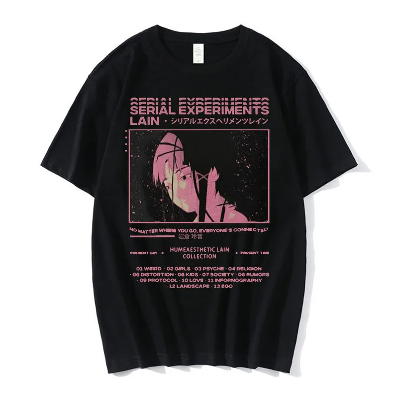 Anime Seriële experimenten Lain oversized t -shirt mannen grafisch t shirts unisex iwakura manga girl sci fi shirt shirt met korte mouwen 220623