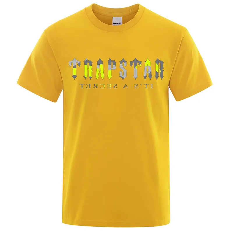 Trapstar London Sport Yellow Tshirts Men Cotton Overize Sleeve 패션 느슨한 옷 캐주얼 통기성 거리 Tshirts 220618