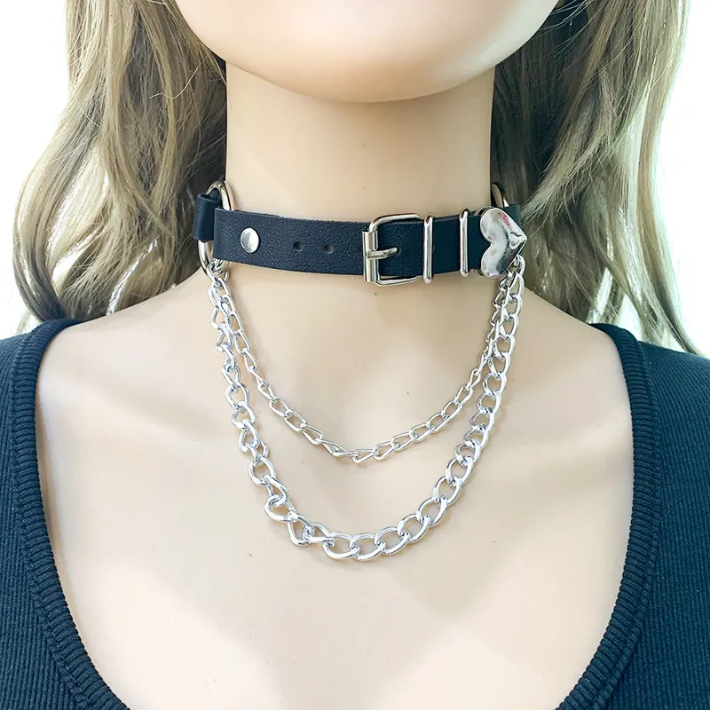 2022 Ny gotisk punk läderhalsband goth choker kors svart tjock krage bdsm för kvinnor spikade y2k grunge rock hip hop sexig mode bijoux smycken gåvor grossist