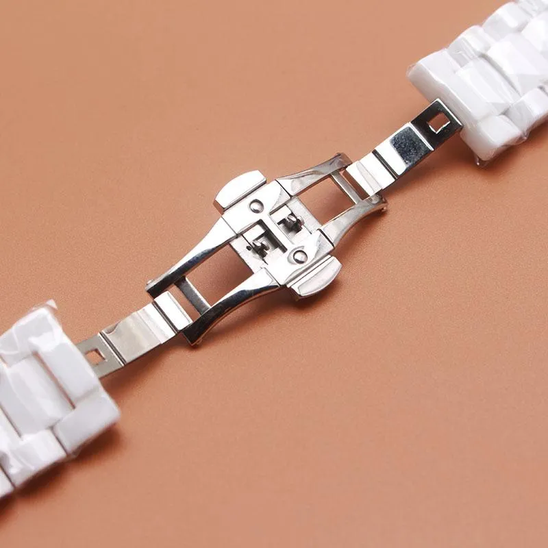 Titta på band konvex klockband keramisk vit rem för J12 dubbla kalender män lady armband band 19mm special fasta länkar fällbara buc320e