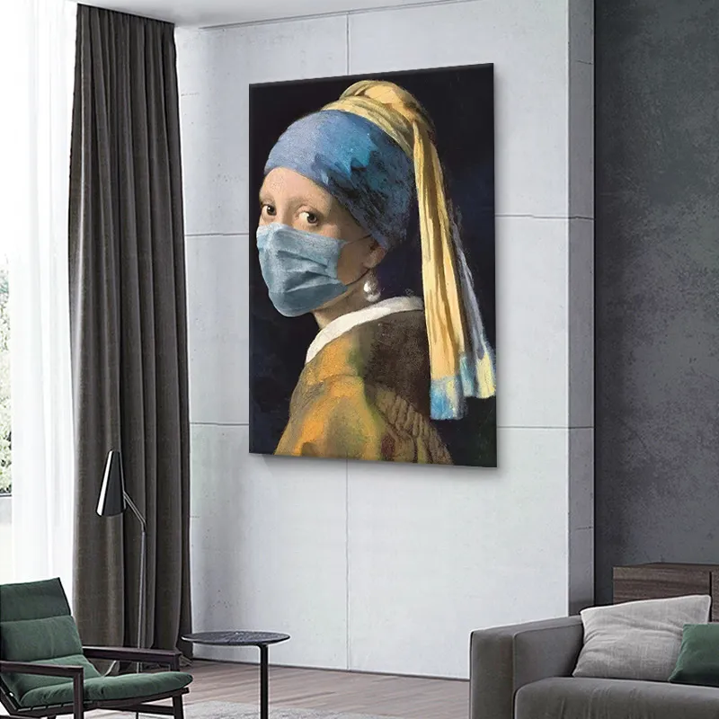 La fille avec une boucle d'oreille en perle, peintures sur toile, œuvres d'art célèbres, affiches et imprimés créatifs, images murales Pop Art pour décoration de maison, 1452016