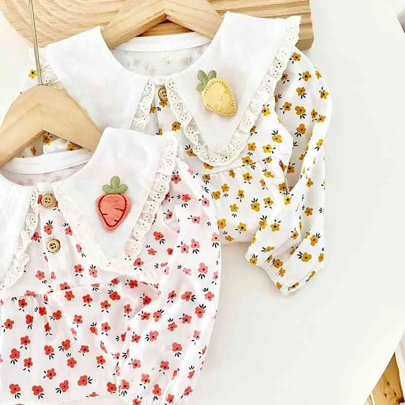2022 New Baby Children's Clothing Cute Baby Girls Floral Rompers Spring Autumn Clothes Newbor 1st Birthday Outfits Jumspuits G220510