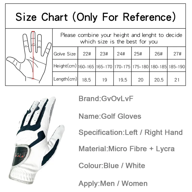 GVOVLVF Mens Golf Glove One Pc Pair Options Improved Grip System Cool Comfortable Blue White color left right hand 220812