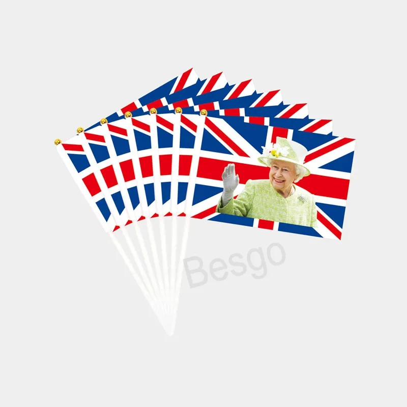 British Queen's Anniversaries Waving Flag 2022 Queen Elizabeth II Banner 70th Anniversary British Souvenir Flags With Flagpole BH6540 TYJ