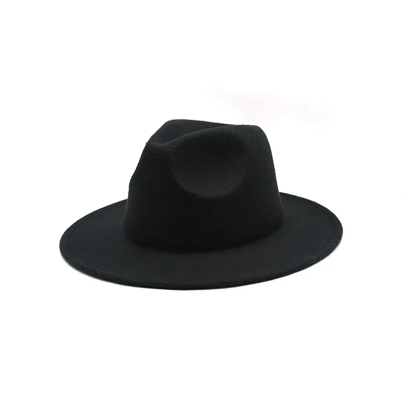 Autumn Winter Dames vilt hoed Fedoras grote rand hoeden voor vrouwen Britse stijl vintage kerkhoeden dame flat riem witte jazz cap 220506