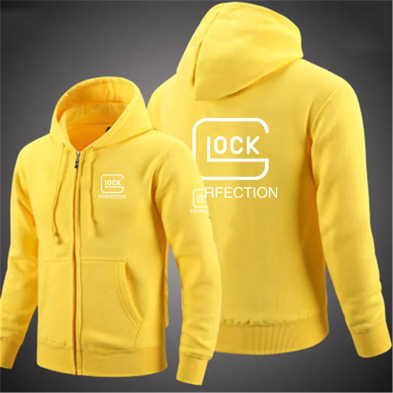 Glock Perfection Shooting Hooded Long Sleeve Men Jacket Drstring Zipper Closure Solid Color Casual Sweatshirt Clothing 220816