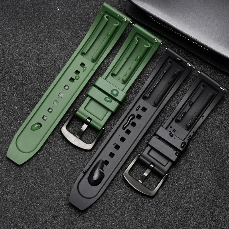 Quality Fluoro Rubber Watch Strap 18mm 20mm 22mm 24mm Sport Watchband Black Green Wristband With Quick Release Spring Bar 220705