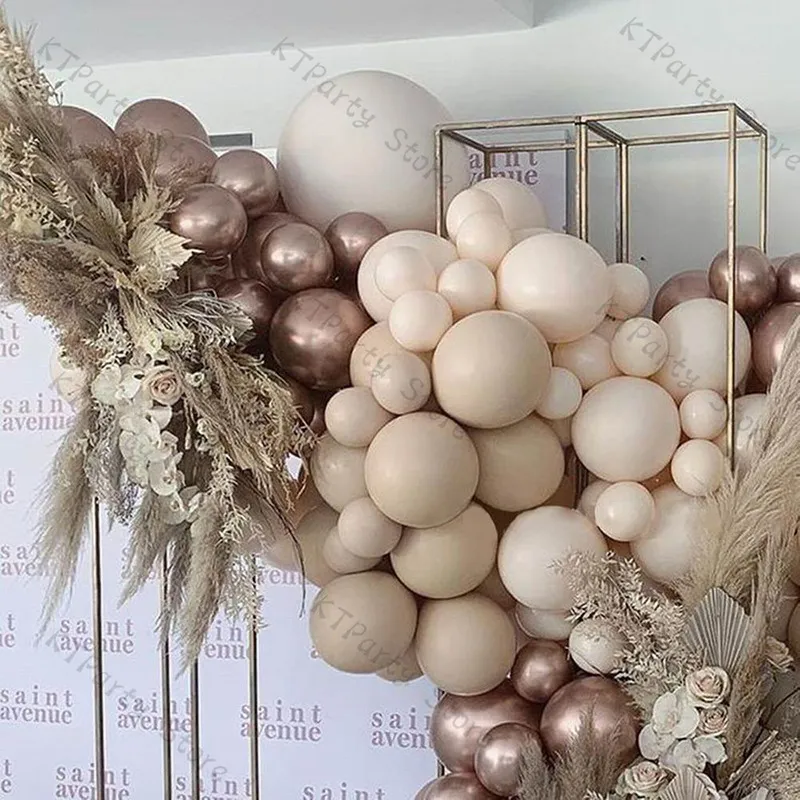 Wedding Decoration Chrome Champagne Balloon Garland Boho Double Apricot Nude Peach Ballon Arch Birthday Baby Shower Party Decor 220527