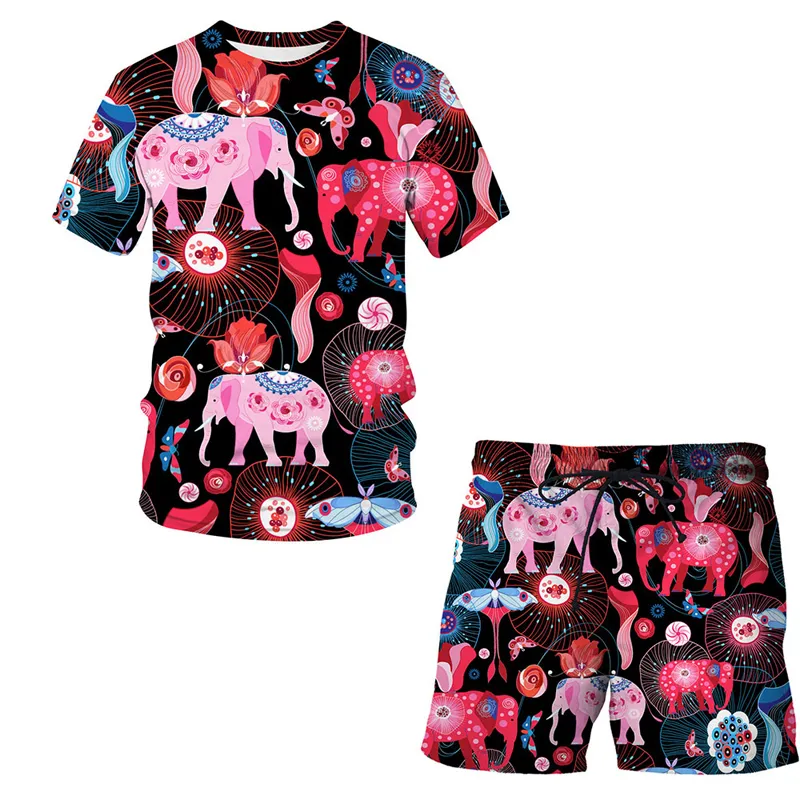 Elephant Summer 3D Imprimé T-shirt pour hommes Shorts Set Vêtements de sport pour hommes Survêtement O Cou À Manches Courtes Vêtements Pour Hommes Costume 220624