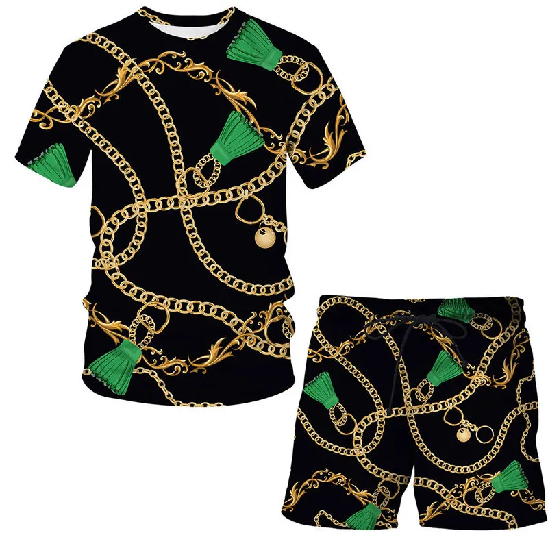 Mode Shorts Chaîne De Fer 3D D'été T-shirt Costume De Bande Dessinée Homme Femme Cool Vêtements Hip Hop De Luxe À Manches Courtes Ensembles 220708