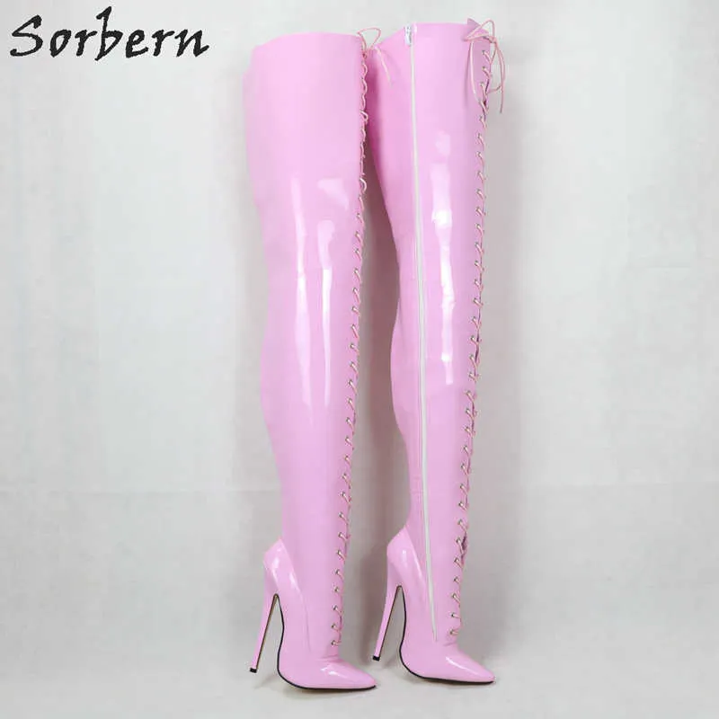 Sorbern 80 cm Kasık Uyluk Yüksek Kadın Çizmeler Yüksek Topuklu Ayakkabı Bayanlar Özel Geniş Buzağı Çizmeler 18 cm Stiletto Çizmeler Kişiselleştirilmiş Mil