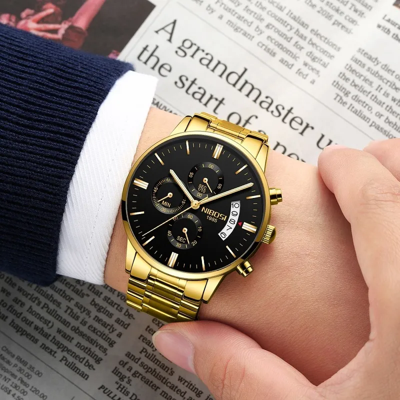 Nibosi Relogio Masculino Luxury Mężczyźnie zegarki Top Mand Mens Quartz Clock Waterproof Sports Chronograph WristWatches Montre Homme 220530