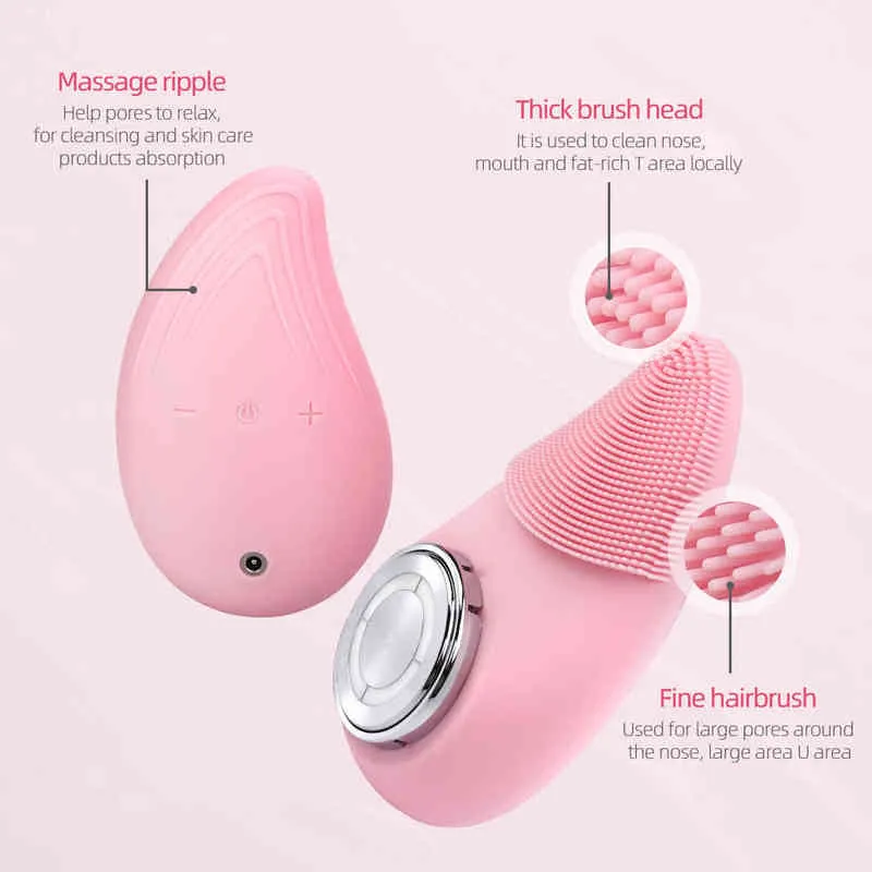 Sonic Facial Cleansing Brush Silicone Electric Face with 3 Function Modes Gentle Exfoliating Deep Massaging220429