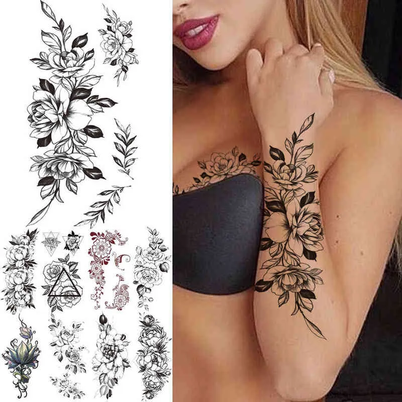 NXY Tattoo Temporário Moda Mandala Flor Falso adesivos para mulheres adultos geometria totem s diy festa impermeável tattos folhas 0330