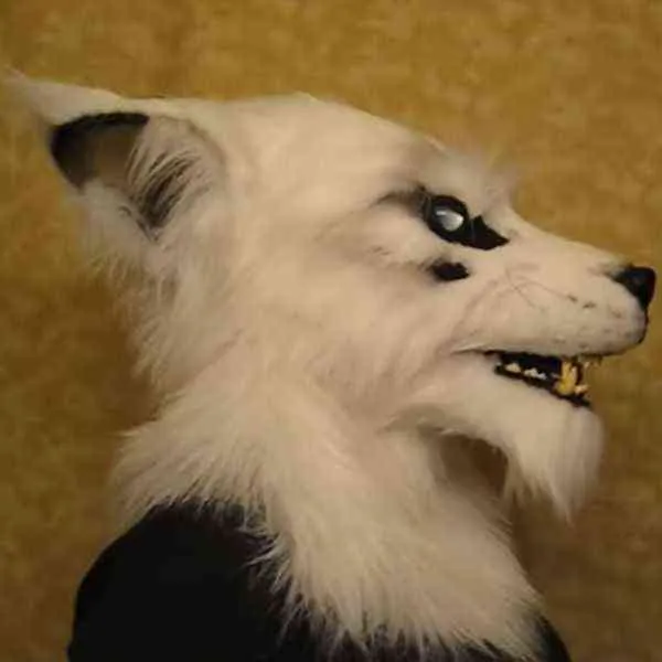 Halloween Wolf Dog Party Mask Simulation fur long hair Animal Funny Christmas Cosplay Party Fox Lion Mask Can Be Reused T220727