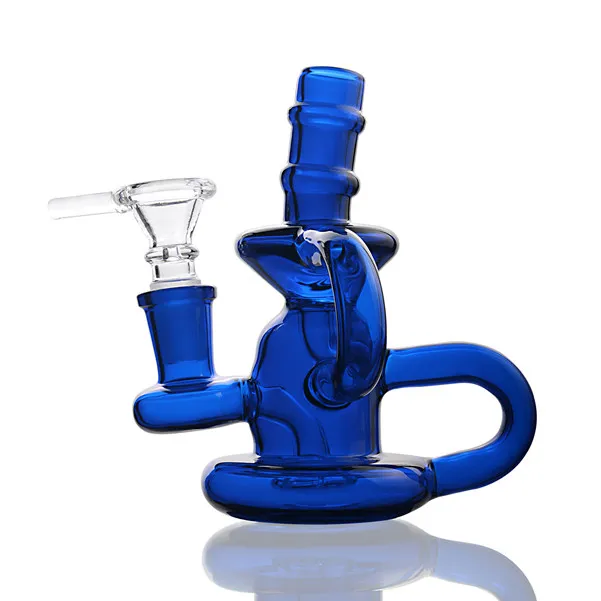 Bunte lila rosa blaue Mini-Recycler-Glaswasserpfeifen Bubbler Shisha-Bongs 14 mm mit Banger oder Schüssel