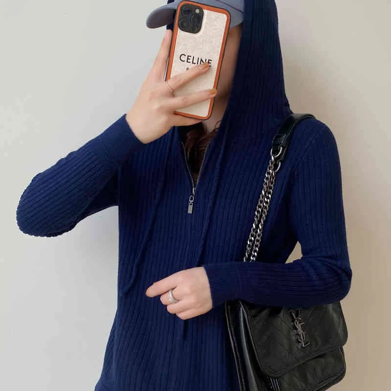 Шерстяной свитер кардиган капюшон женские кашемировые корейские моды вязаные с длинным рукавом молния винтаж