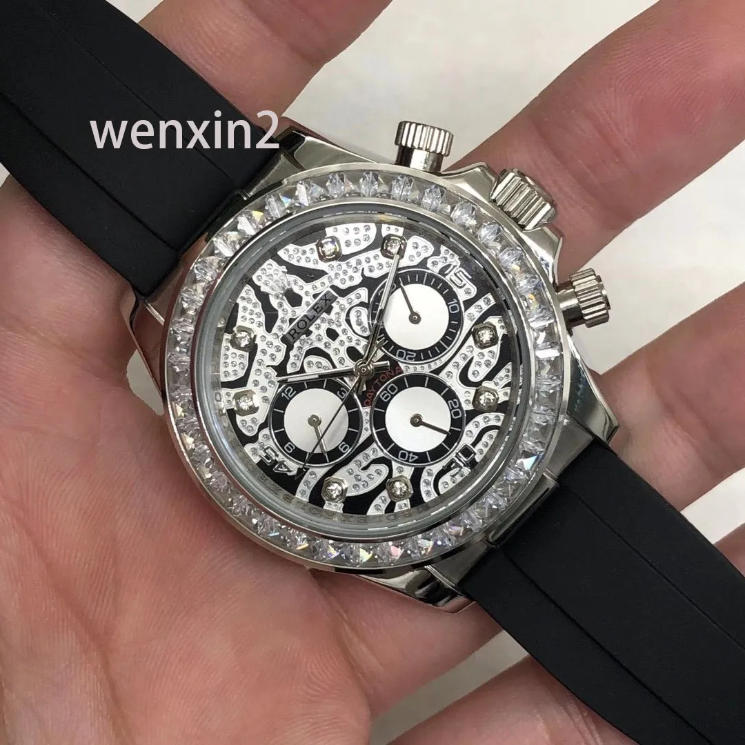 Classic Men's Watch Luxury 40mm mekanisk automatisk rostfritt stålram Akryl Leopardtryck Small Dial265x