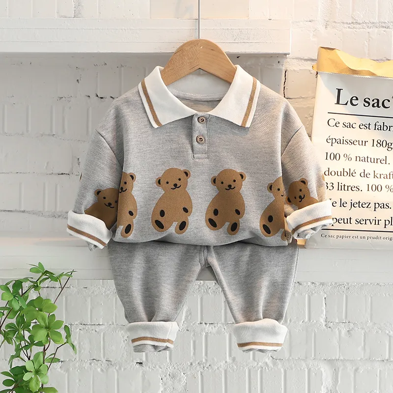 2022 Spring Autumn 1-5 Years Children Boys Clothing Set Cartoon Bear Sweatshirts Jeans Pants Baby Boys Clothes Sports Suit
