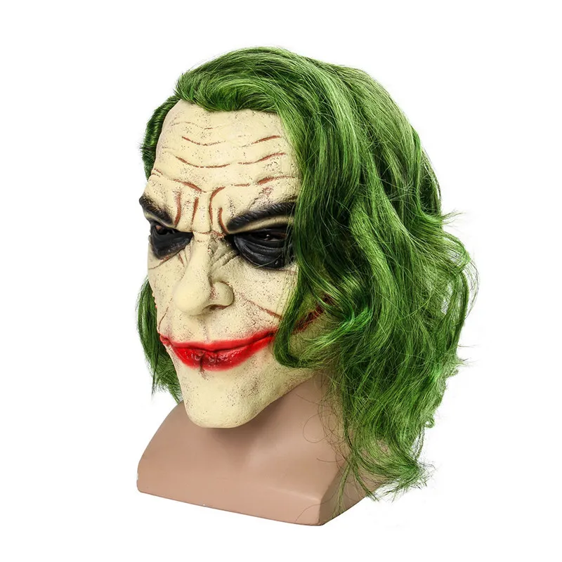 Halloween Latex Mask The Dark Knight Cosplay Horror Scary Clown Joker mit grüner Haarperücke für Partykostümversorgungen 220523