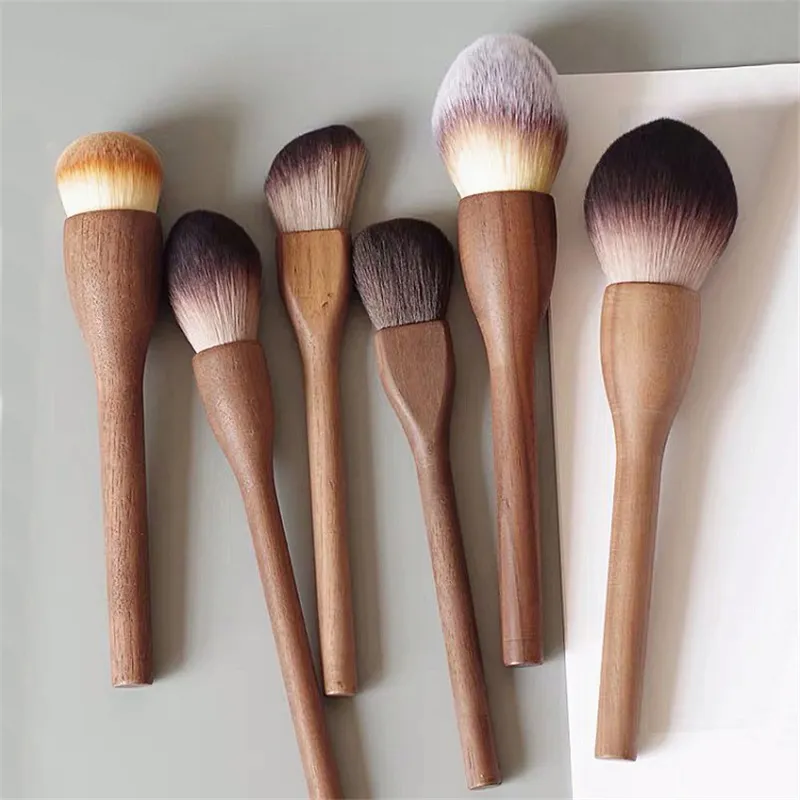 European Vintage Wood Handle Makeup Brush High Quality Walnut Loose Powder Blush Foundation Contour Brush Super Soft 2206014728323