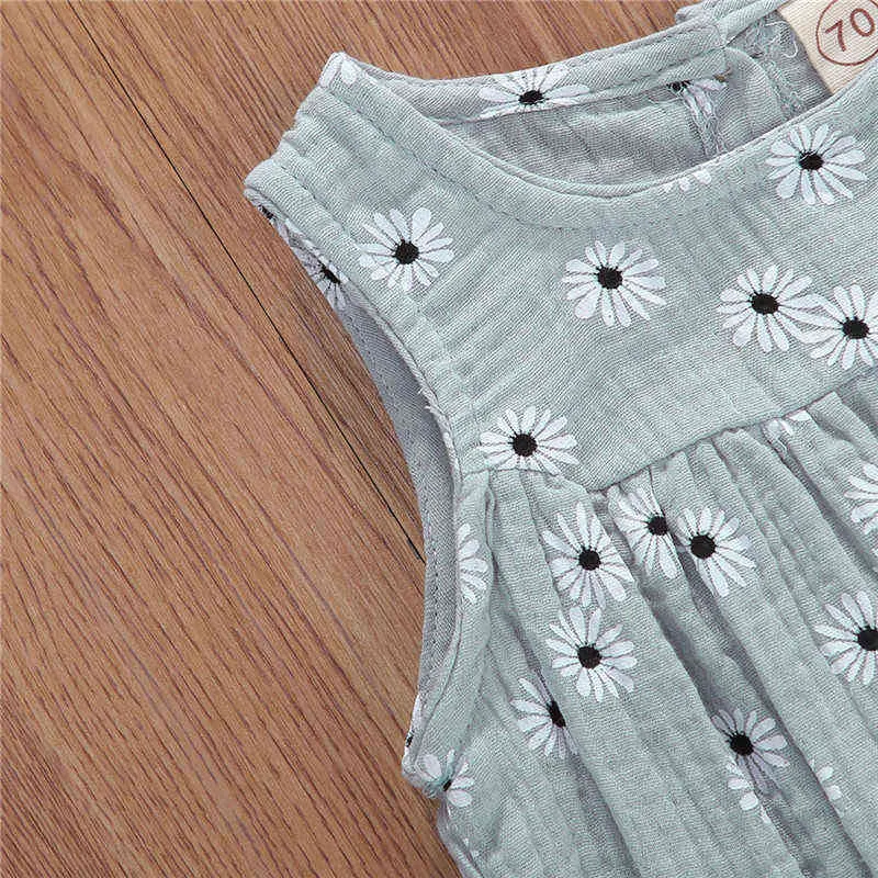 0-18M été bébé filles coton lin sans manches imprimé fleuri bouton barboteuse infantile enfant en bas âge doux tenue Sunsuit vêtements G220521