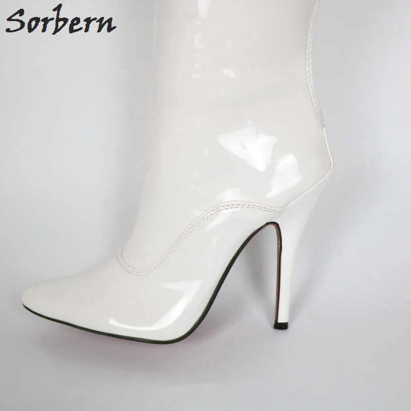 Sorbern 18Cm Stiletto High Heels Boots Women Over The Knee Hard Shaft Zip Gold Piping Thigh High