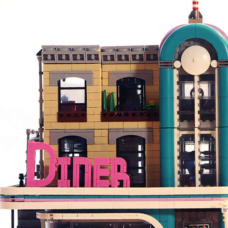 Blokken 15037 Street View Series Downtown Diner Building Blocks Bicks Spelling Toys Compatible 10260 T230103