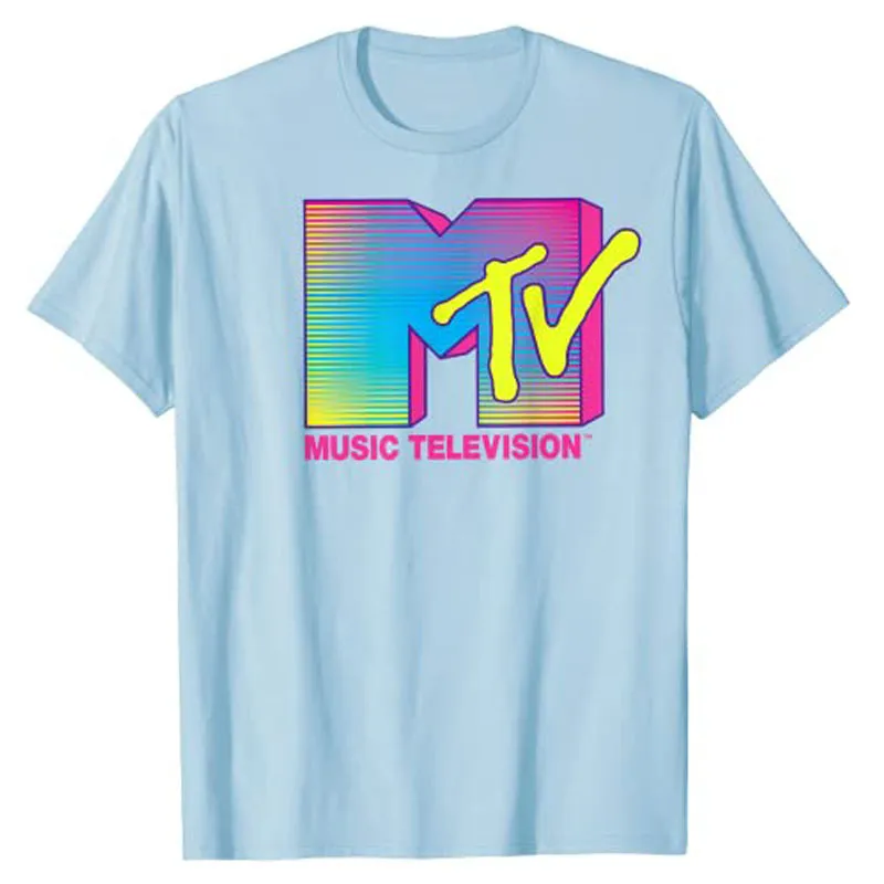 MTV fluorescerande färger grafik t-shirt anpassade produkter män klädbokstäver tryckt kort ärm tee topps 220609