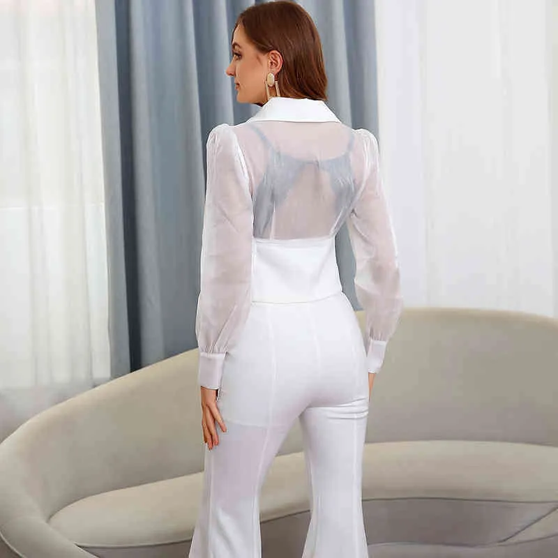 Kvinnor Pants Passar ol White Elegant Set Business Female Clothing Formella kostymer Se genom unik topp för damer T220729