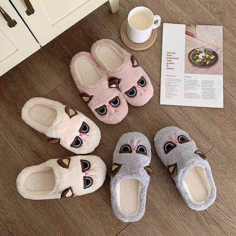 P 2022 Slippers for Home Crity Cartoon Cat Winter Warm Slippers Home Floor Soft Slippers Indoor Home Shoes Cotton Clipper Female G220730