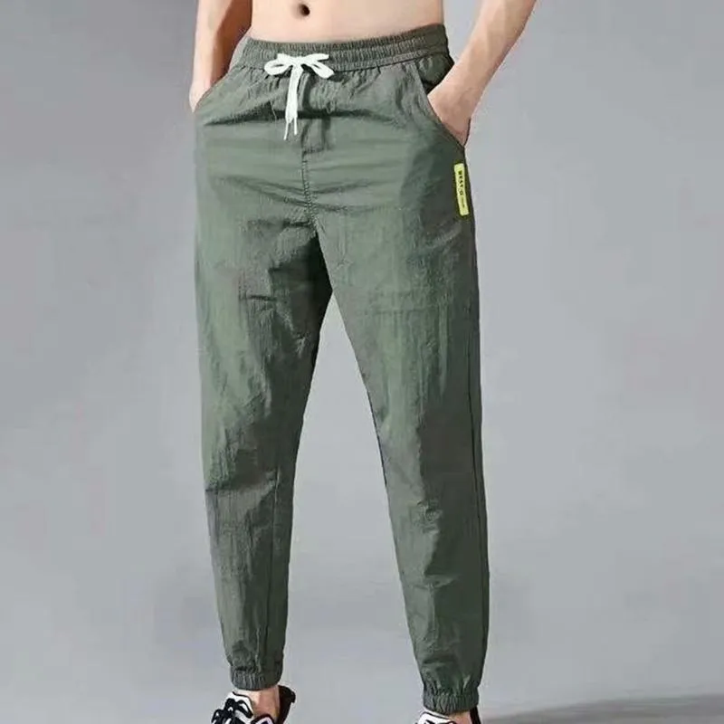 Męskie joggery swobodne spodnie męskie spodnie solidny kolor sznurka letnia kostka związana kieszenie spustki mężczyźni