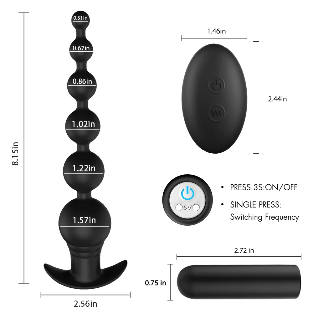 PHANXY Plug anale in silicone Telecomando senza fili Vibratore Butt Beads Ano Masturbatore Massaggio alla prostata maschile Giocattoli sexy le donne