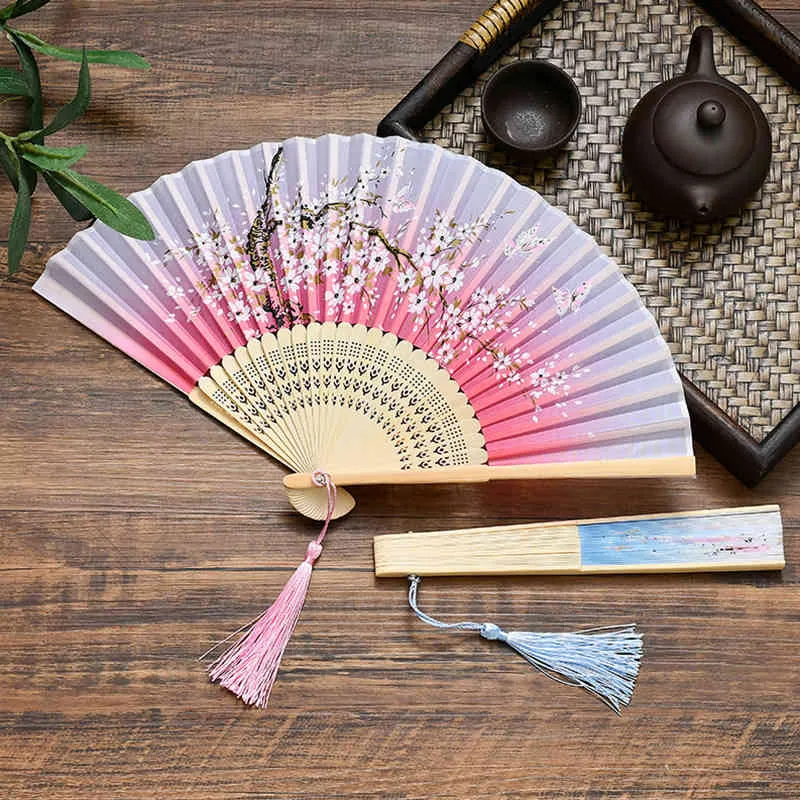 Vintage Style Silk Folding Fan Chinese Japanese Pattern Art Craft Gift Home Decoration Ornaments Dance Hand