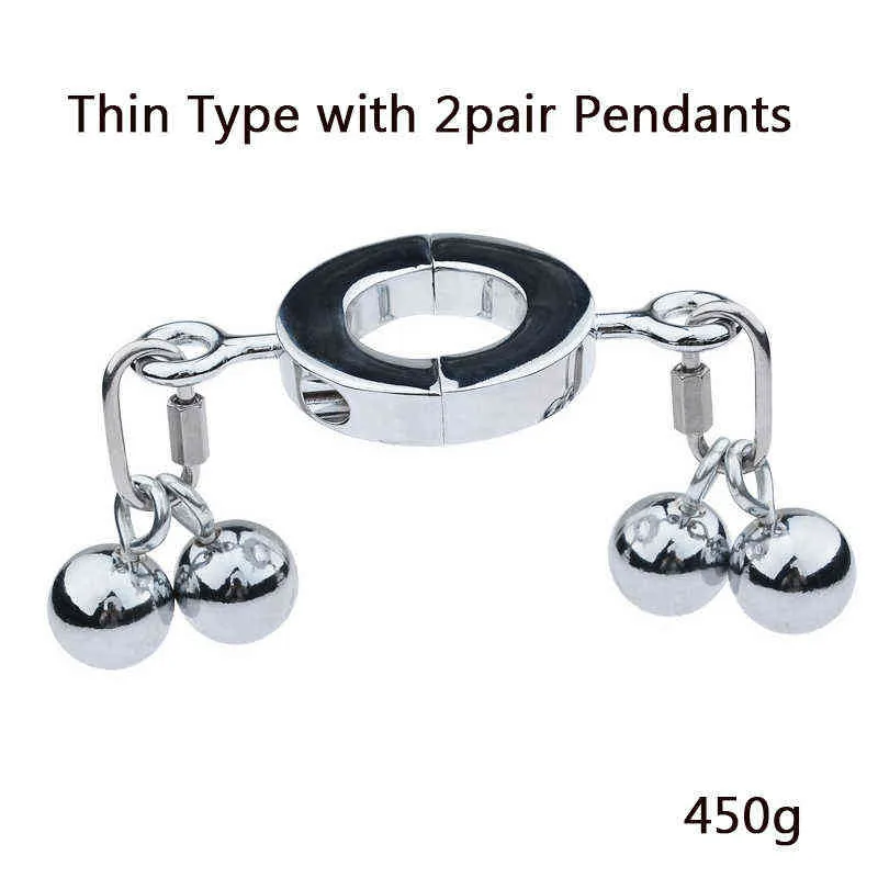 Nxy Cockrings Stainless Steel Testicle Ball Stretcher Penis Scrotum Cbt Restraint Locks Heavy Duty Ring Cockring Metal Balls Pendants 220505