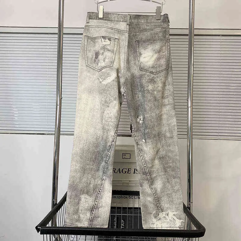 2022 Dżinsy o wysokiej jakości wysokiej jakości Wysokiej jakości noszone i polerowane ciężkie męskie i damskie spodnie dżinsowe T220803