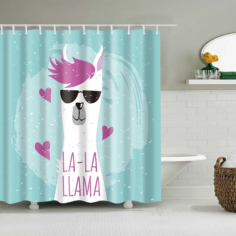 Alpaca Pattern Bath curtain Waterproof Shower Curtains Polyester Cartoon Bath Screen Printed Curtain for Bathroom Home Decor 220517