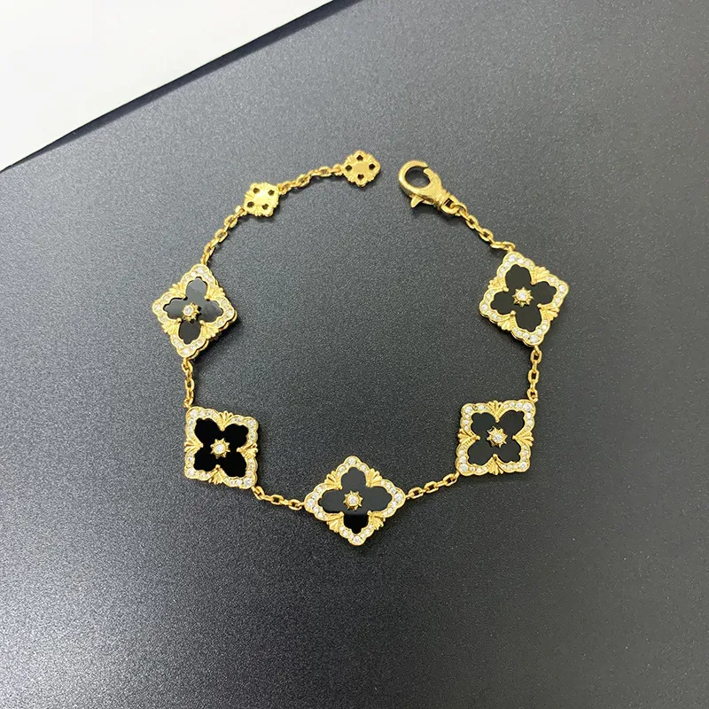 Luxo trevo designer charme pulseiras para mulheres 18k ouro vintage simples doce flor trevos 4 folhas amor coração pulseira jóias g231e