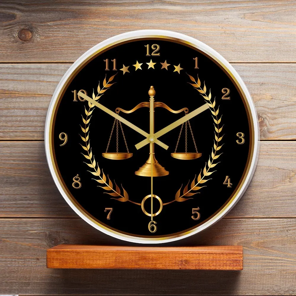 Scale Of Justice Modern Wall Clock Non Ticking Timepiece Lawyer Office Decor Law Firm Wall Art Judge Law Hanging Wallwatch